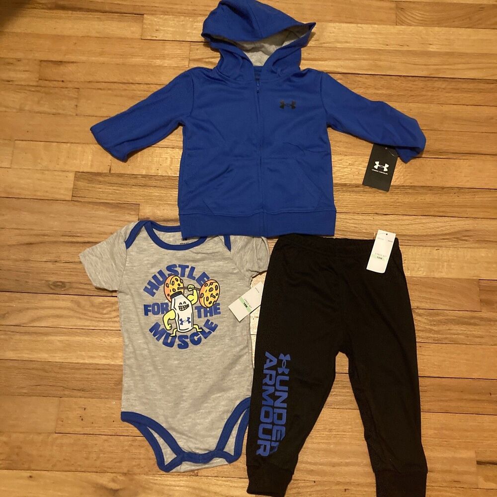 Toddler Boy’s 3 Piece Under Armour Outfit ~ Size 18m  Bodysuit Pants Jacket NWT